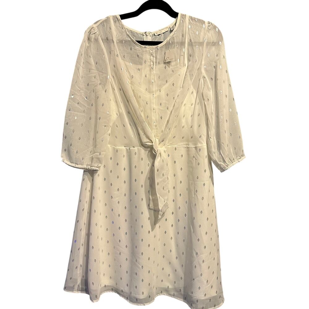 NWT Cato Size 14 White Silver Dress Fairy Flowy Party Sheer Femme Graduation